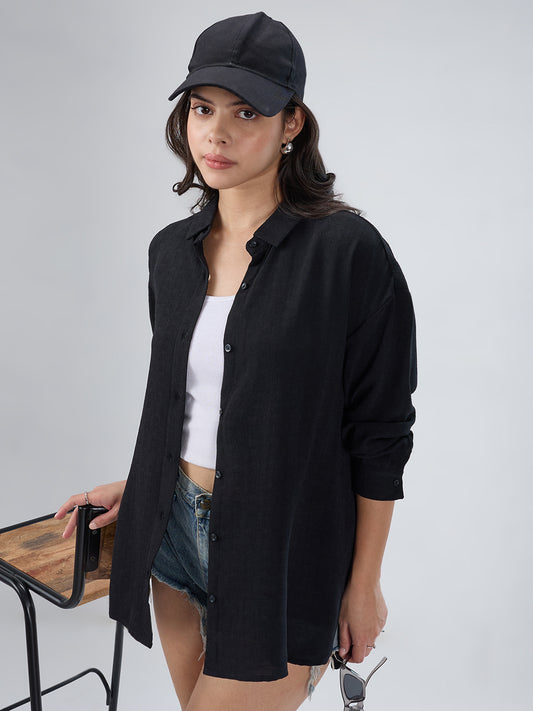 Classy Black Textured Oversized Shirt