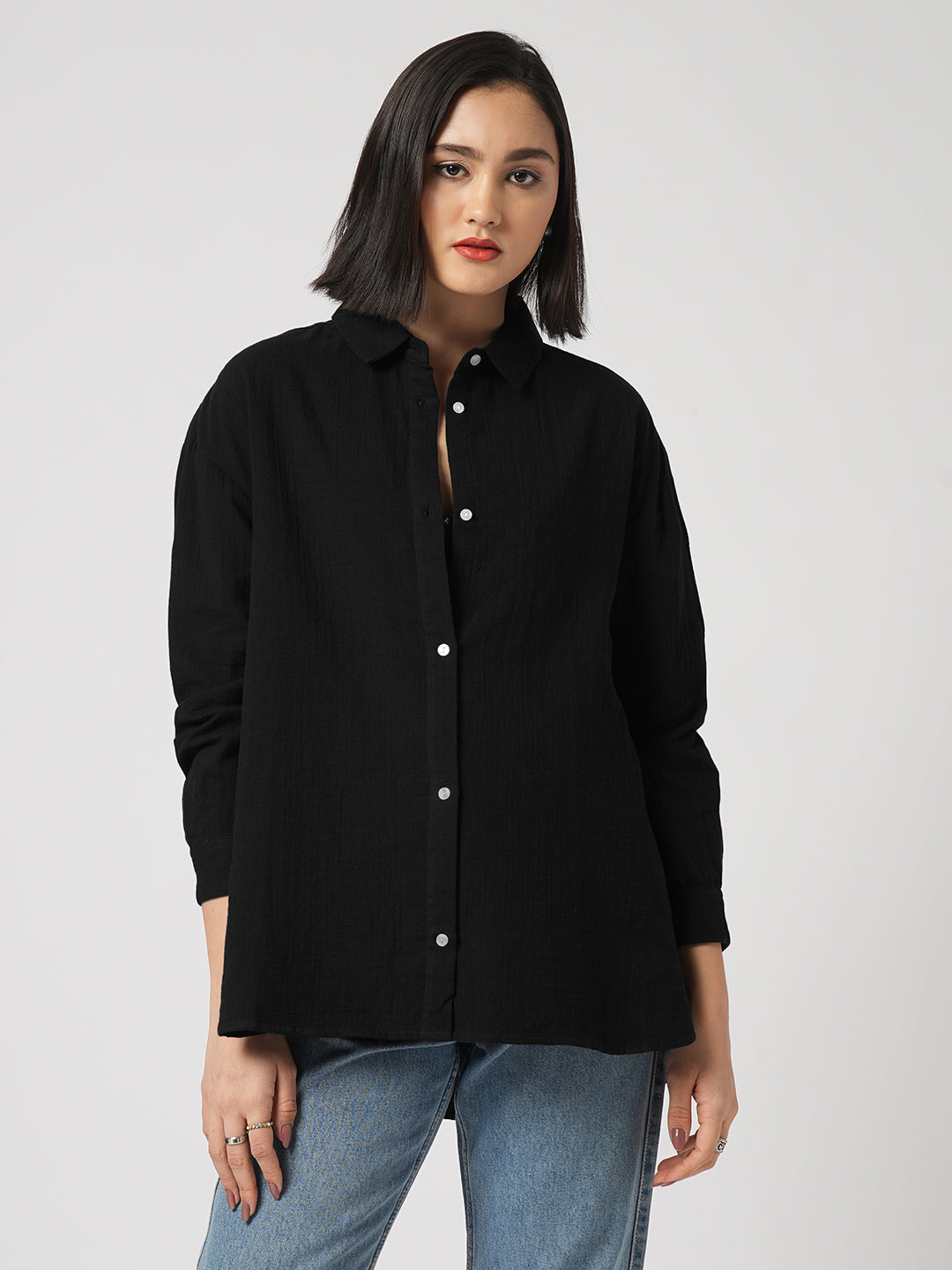 Midnight Black Double Cloth Oversized Shirt