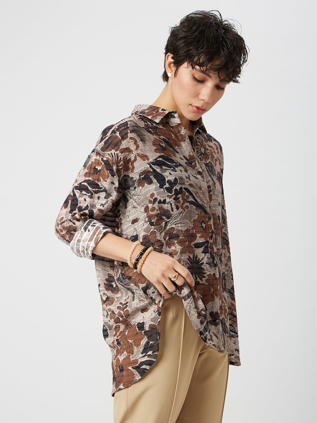 Multicolor Floral Printed Oversized Shirt