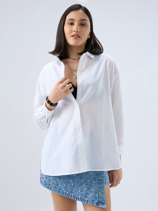 Peral White Linen Oversized Shirt