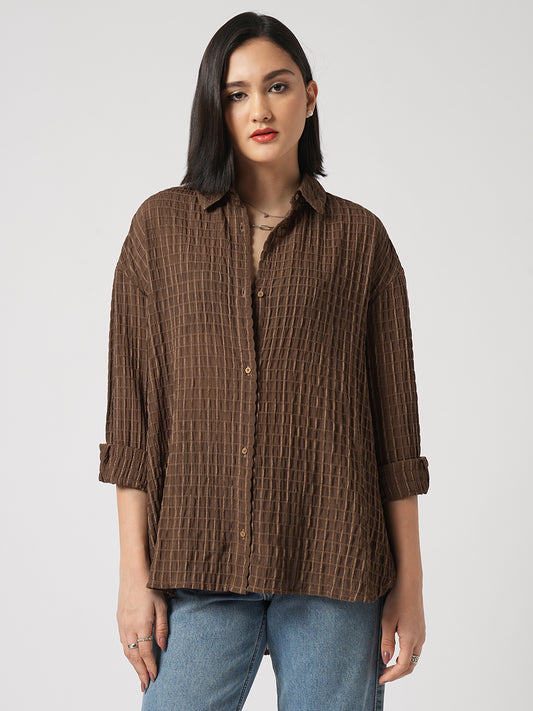 Chamoisee Brown Matrix Checks Oversized Shirt