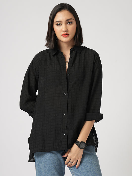 Black Matrix Checks Oversized Shirt