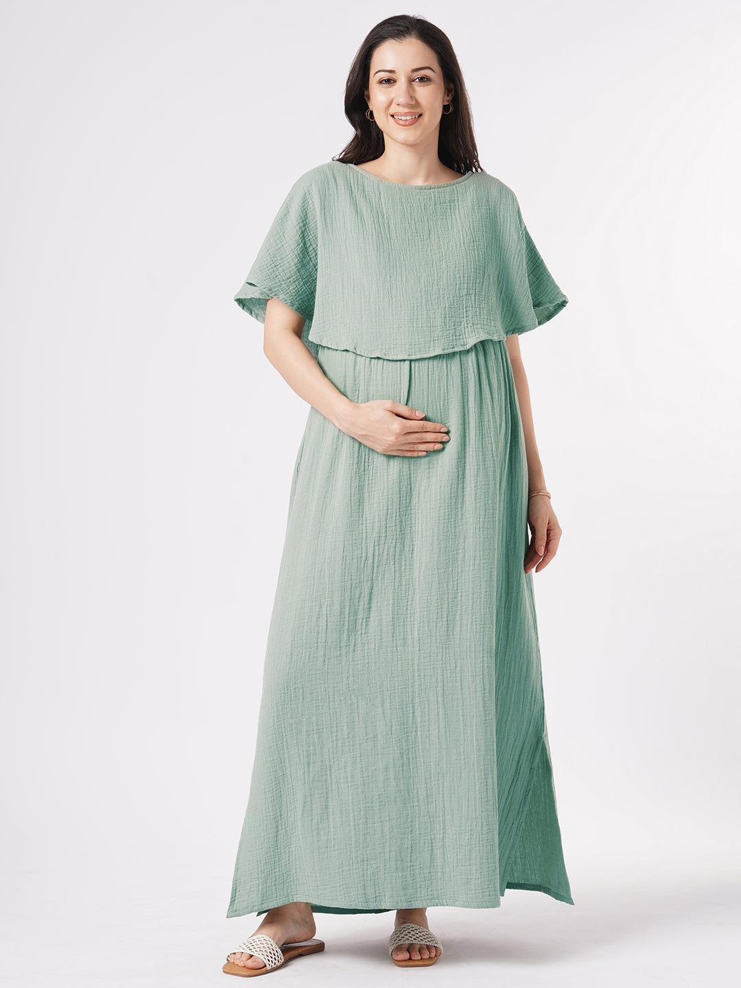 Solid Seafoam Green Doublecloth Maternity Dress