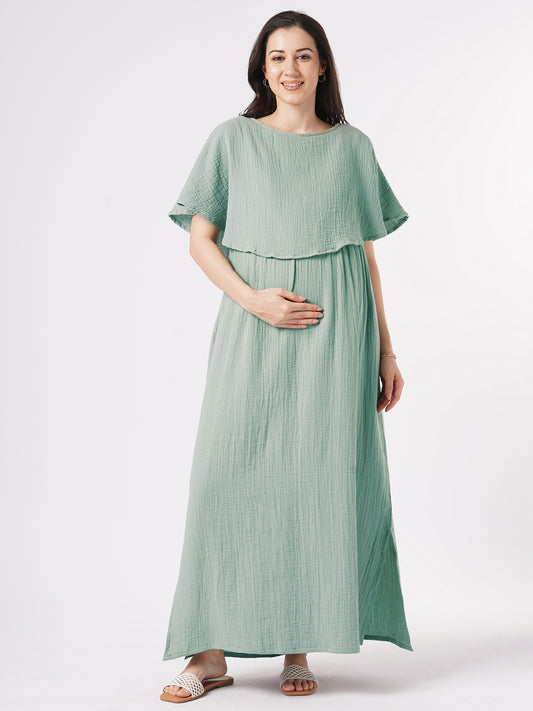 Solid Seafoam Green Doublecloth Maternity Dress