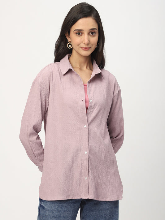 Lilac Jacquard Crinkled Oversized Shirt