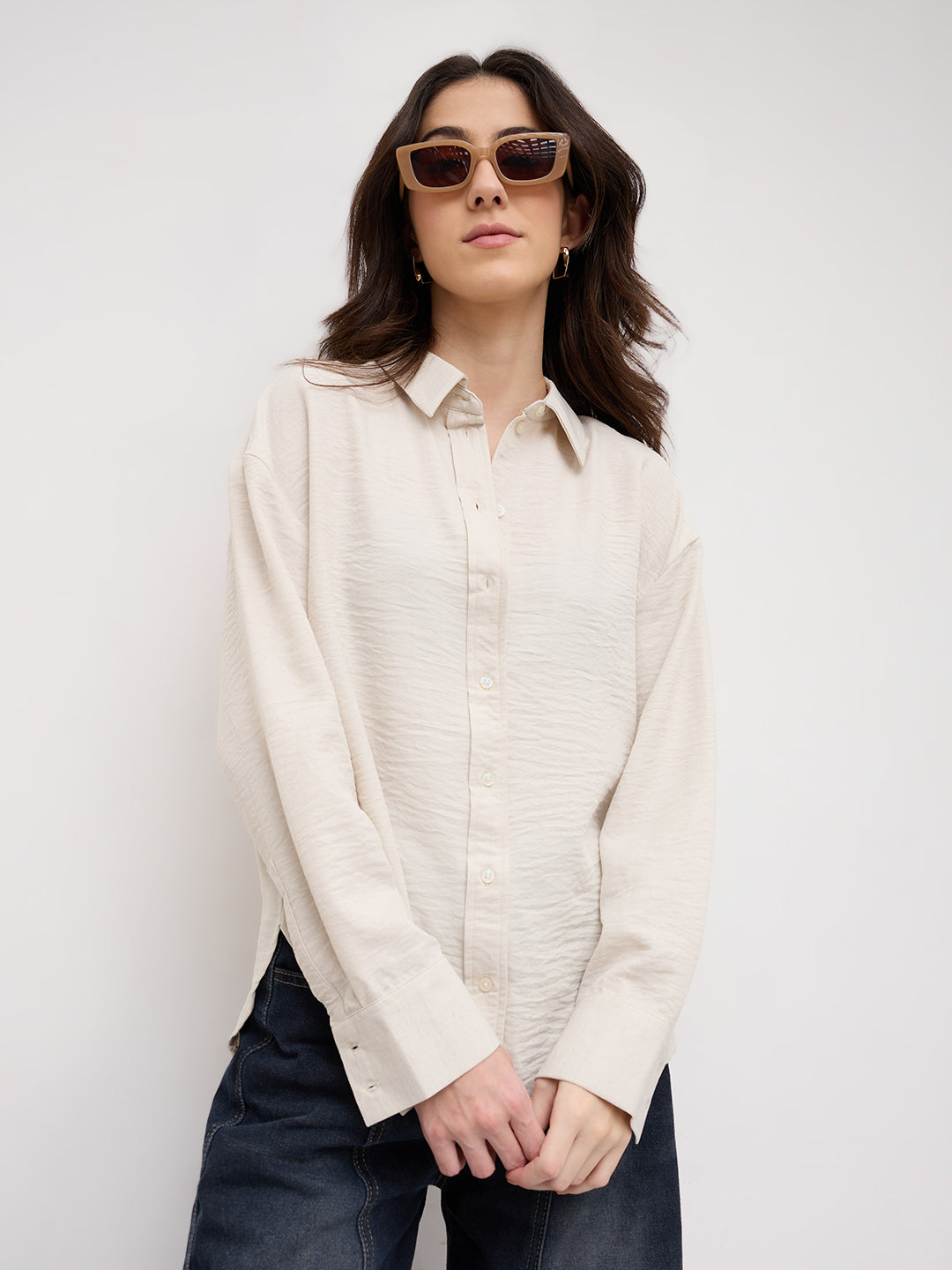Solid Bisque Beige Oversized Shirt