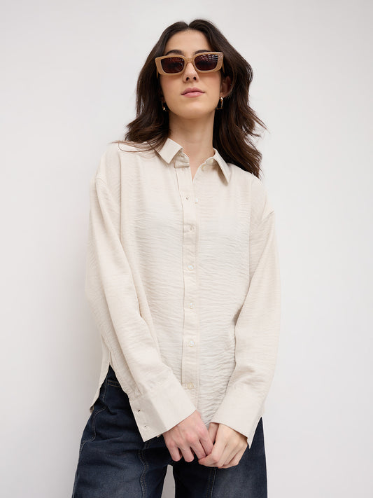 Solid Bisque Beige Oversized Shirt