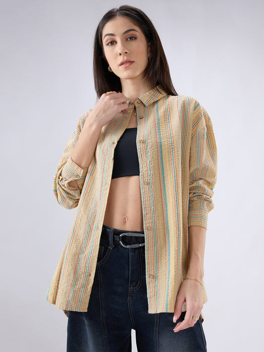 Classic Multicolor Striped Seersucker Oversized Shirt