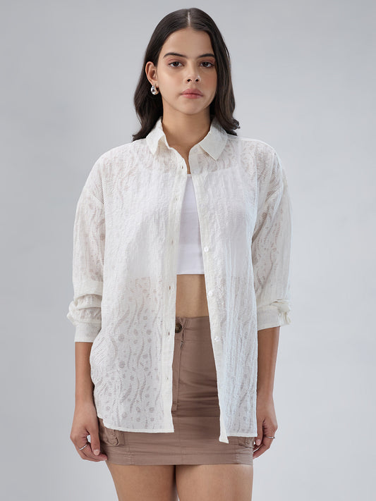 Pearl White Ripple Weave Oversized shirt