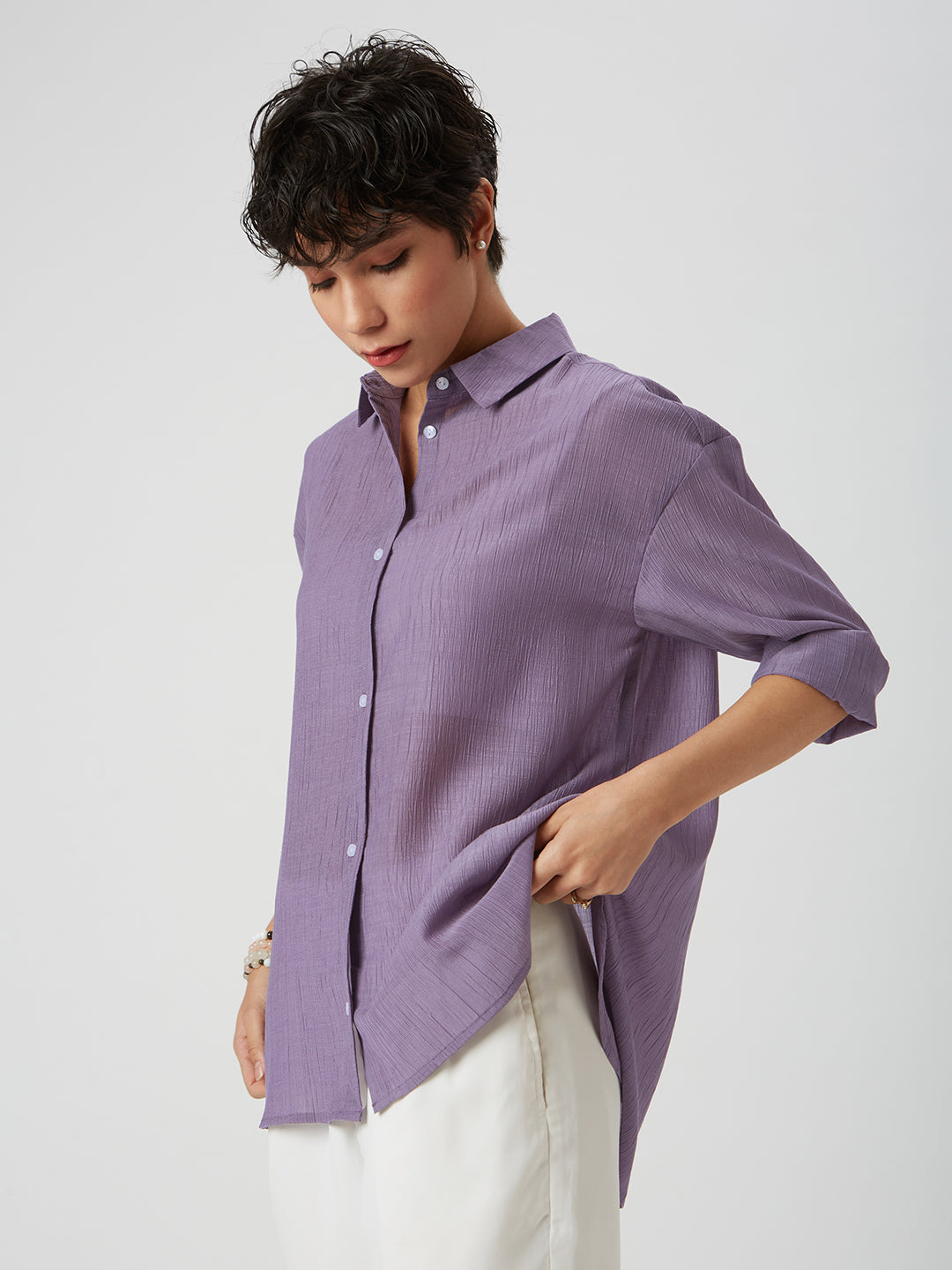 Glittery Heather Purple Crinkled Oversized Shirt