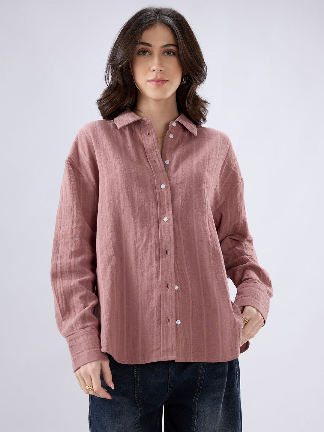 Dusty Pink Seersucker DoubleCloth Oversized Shirt