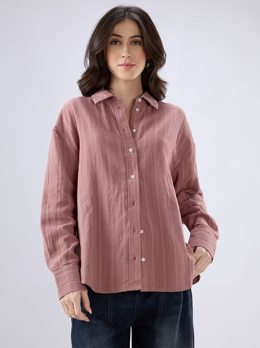 Dusty Pink Seersucker DoubleCloth Oversized Shirt