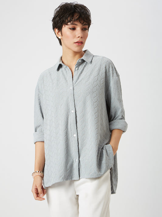 Glacier Grey Leaf Embossed Oversized Shirt