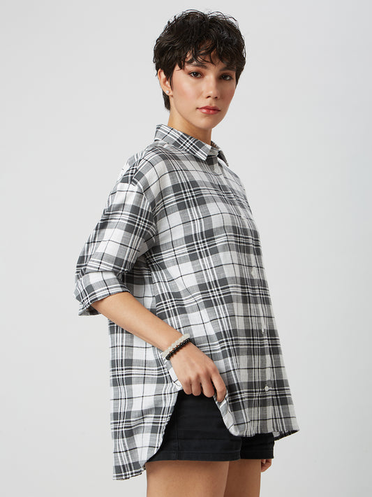 Black & White Tartanique Checked Oversized Shirt