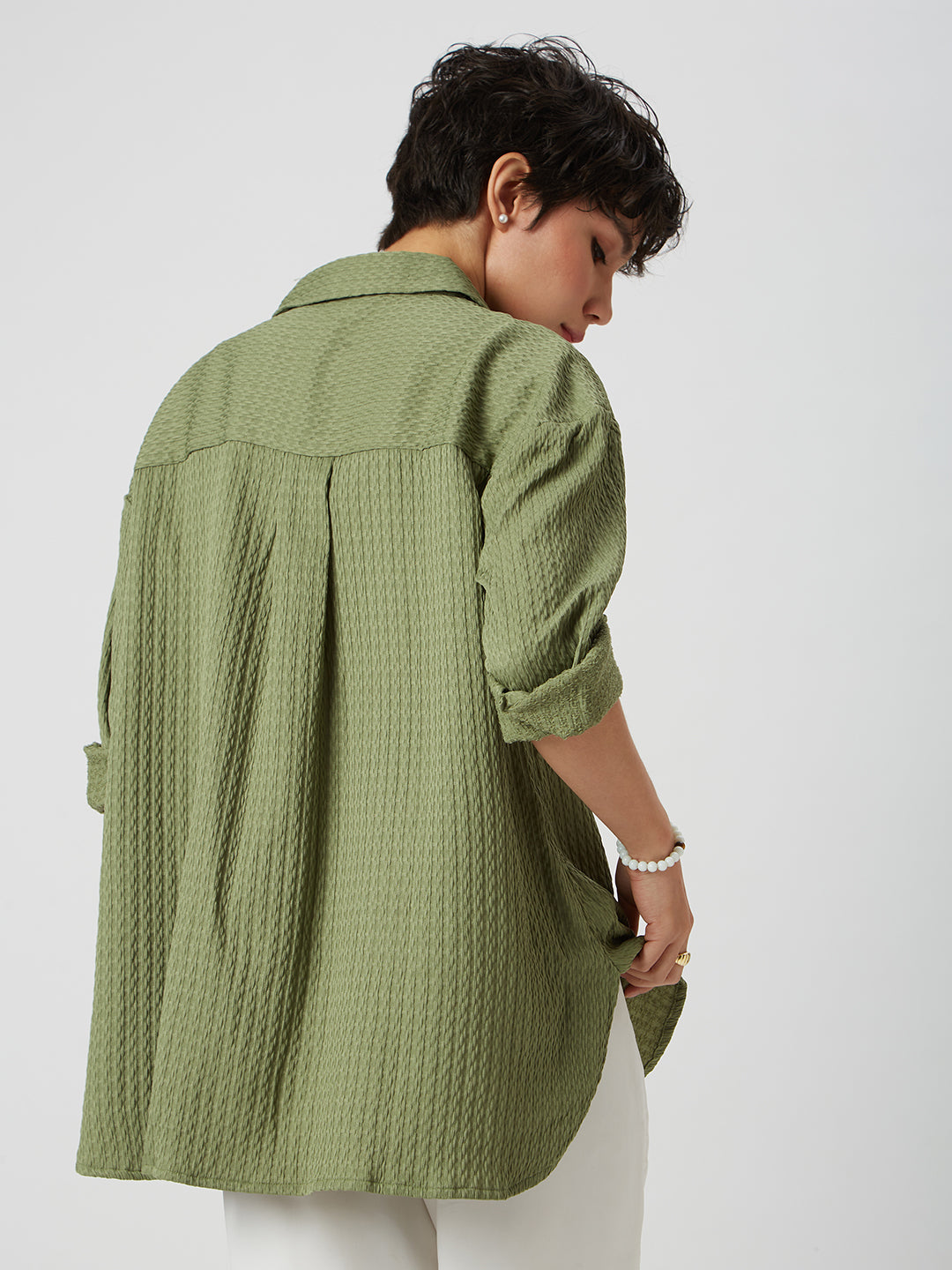 Fern Green Textured Oversized Shirt