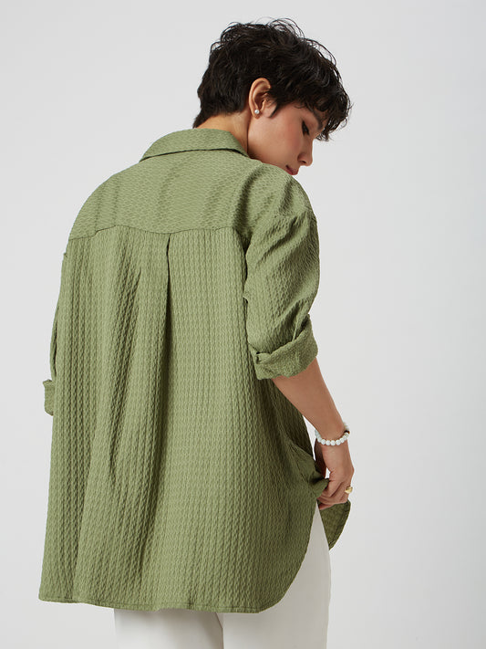 Fern Green Textured Oversized Shirt