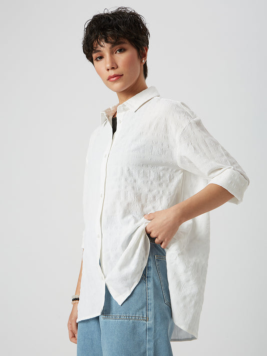 Snow White Dobby Textured Oversized Shirt