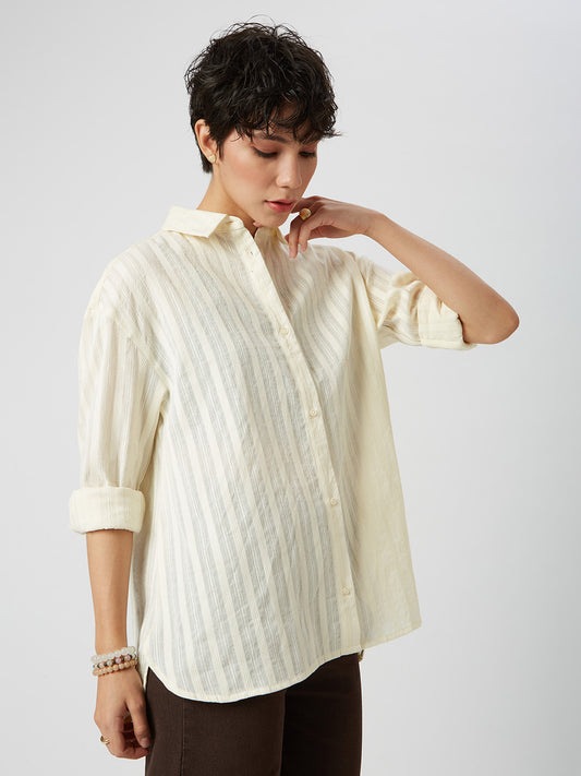 Bright Yellow Dobby Striped Oversized Shirt