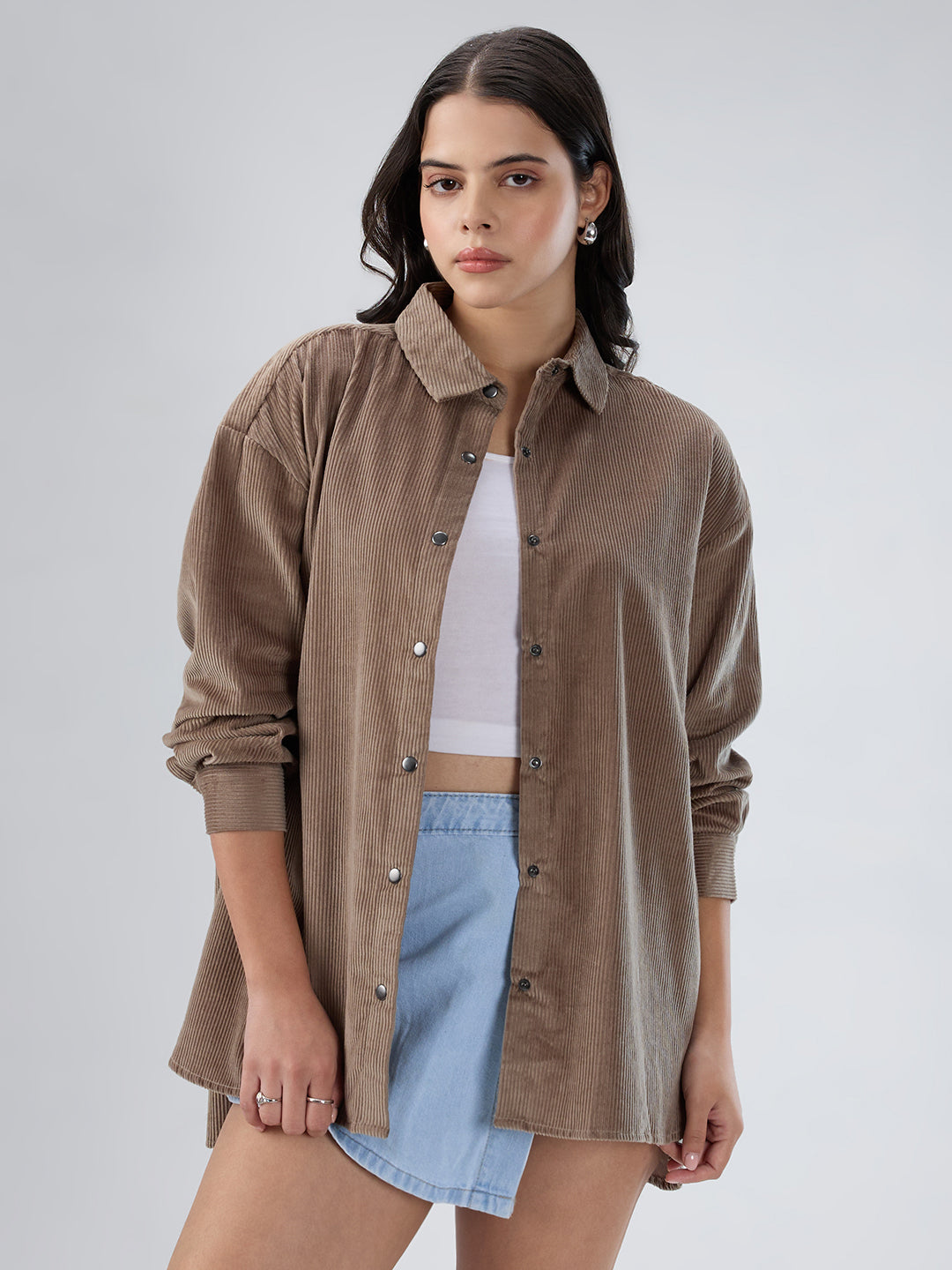 Grayish Olive Corduroy Oversized Shirt