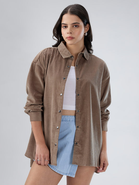 Grayish Olive Corduroy Oversized Shirt