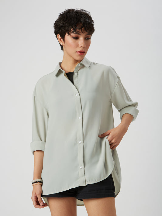 Solid Moss Green Oversized Shirt