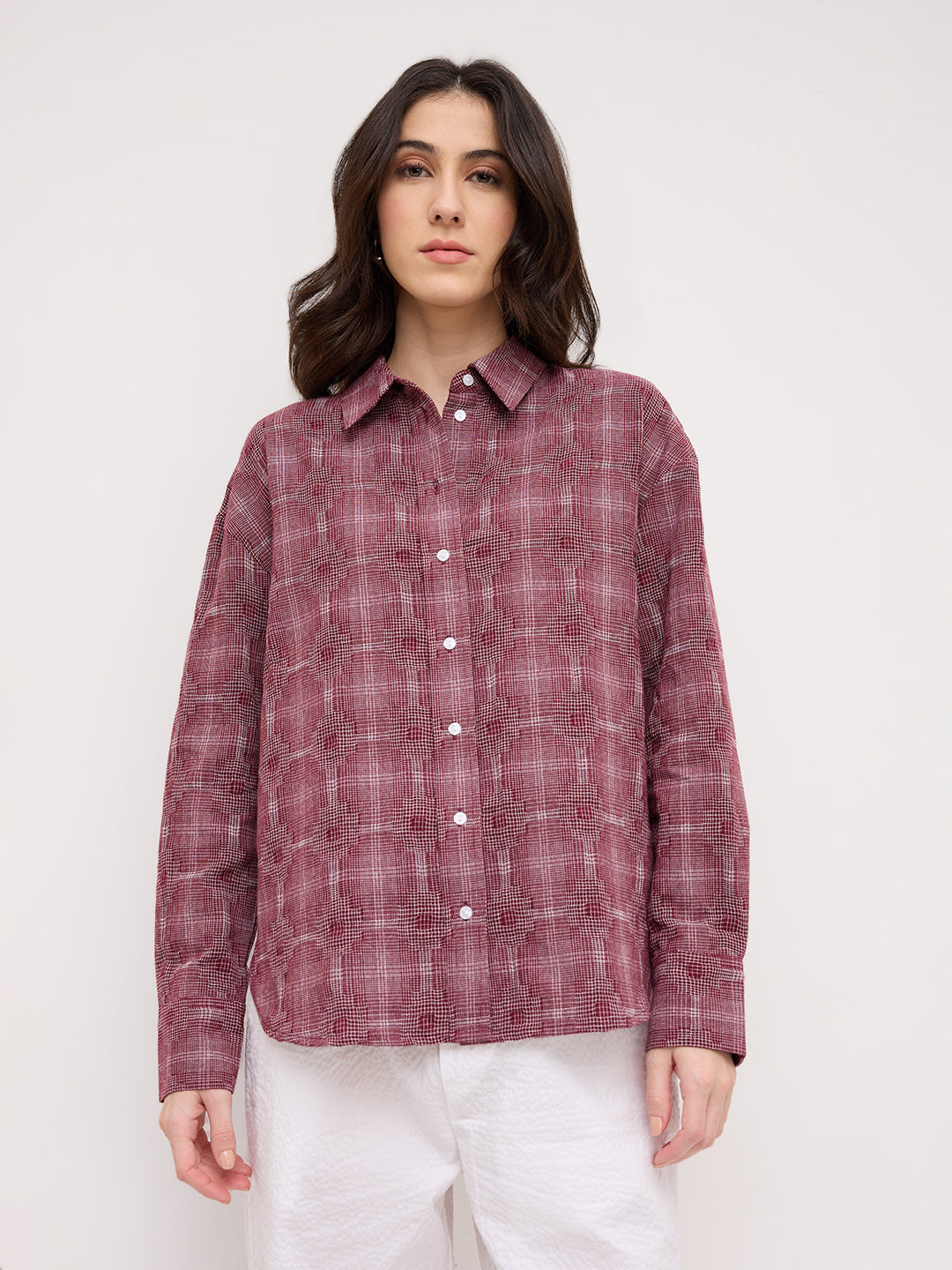 Classic Maroon Gridlock Smokey Plaid Oversized Shirt