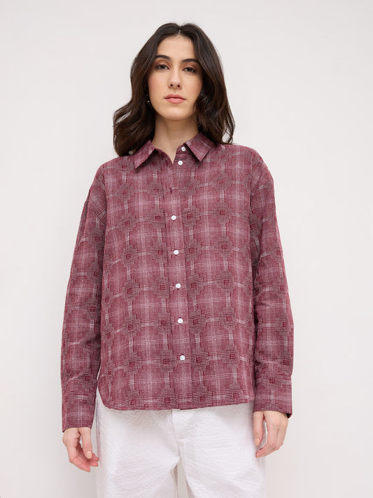Classic Maroon Gridlock Smokey Plaid Oversized Shirt