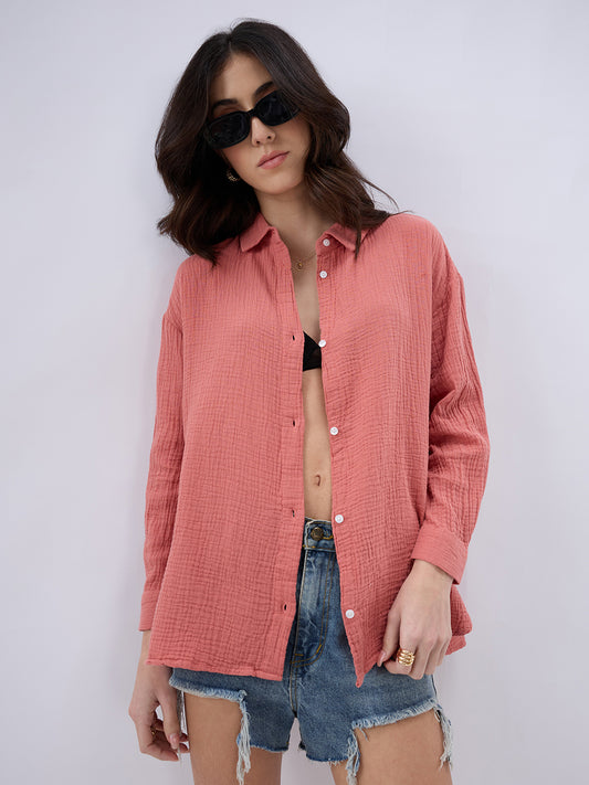 Soft Coral Double Cloth Oversized Shirt