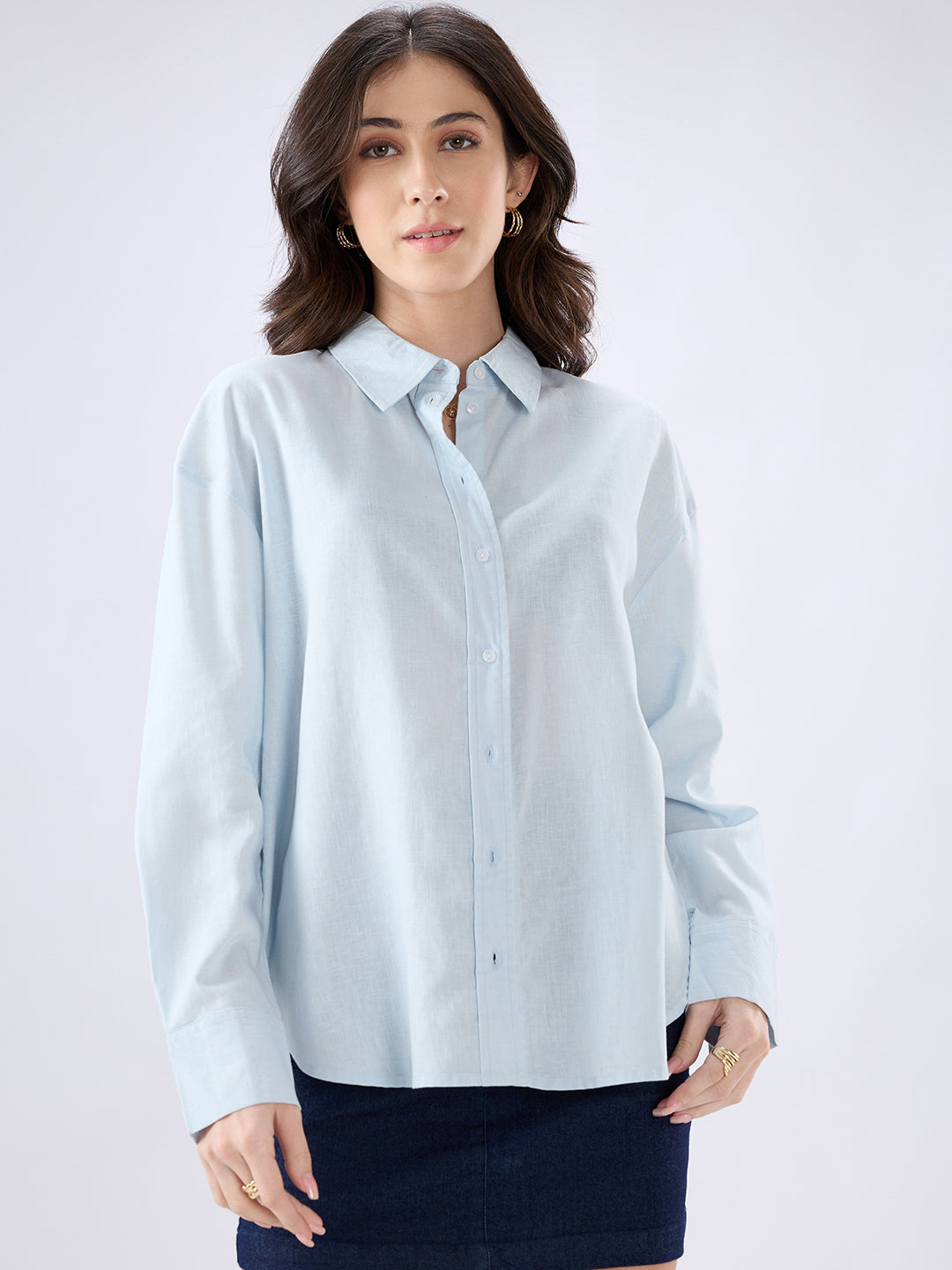 Sea Blue Linen Blend Oversized Shirt