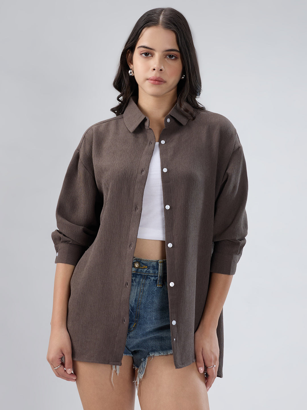 Ash Grey Crinkled Crepe Shirt