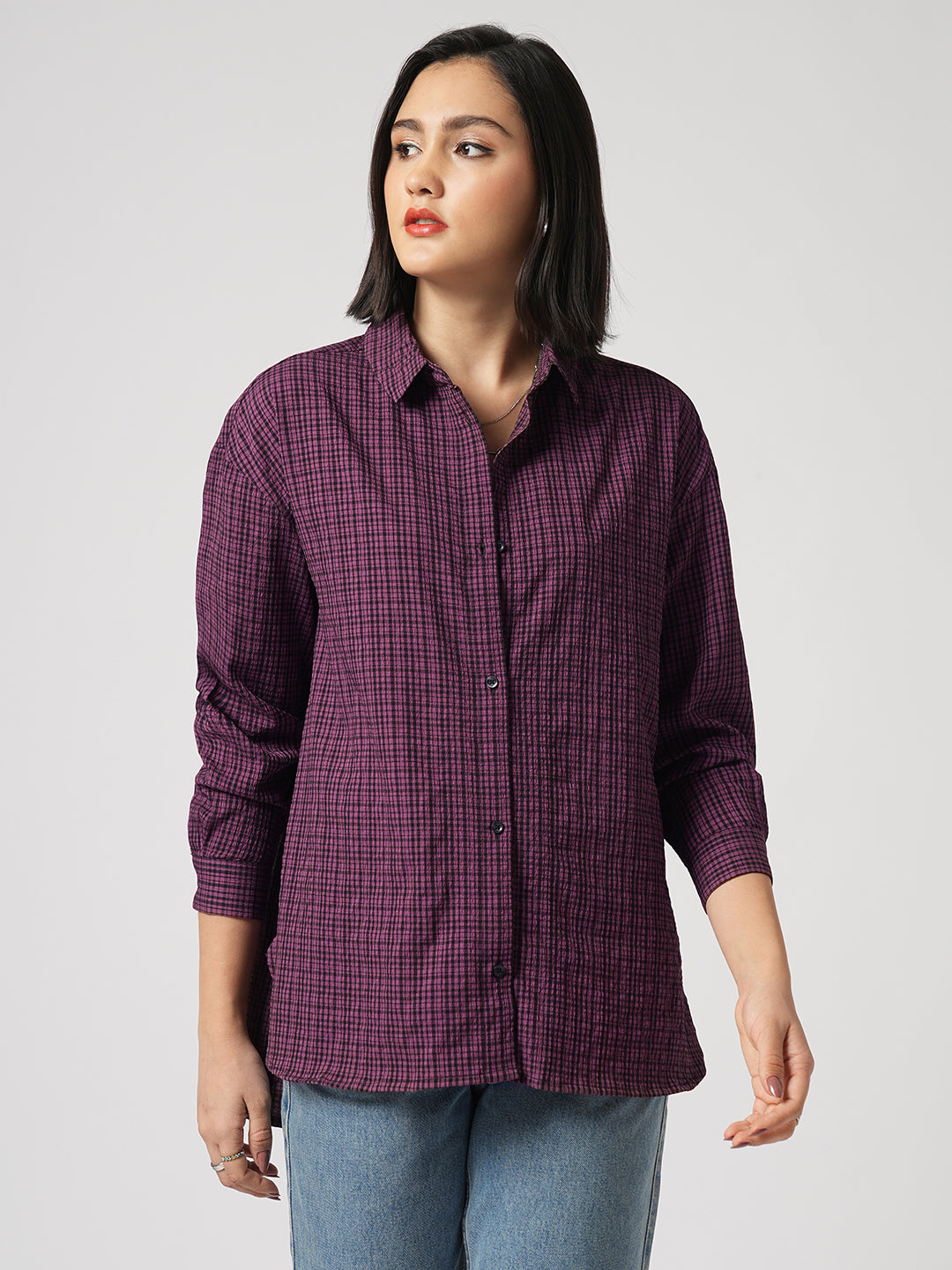 Pinkish Brown Vintage Mini Checks Oversized Shirt