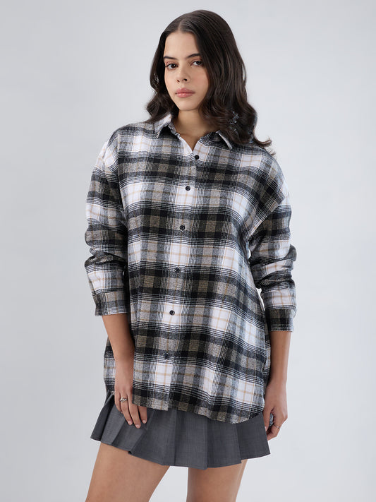 Multicolor Checked Oversized Flannel Shirt