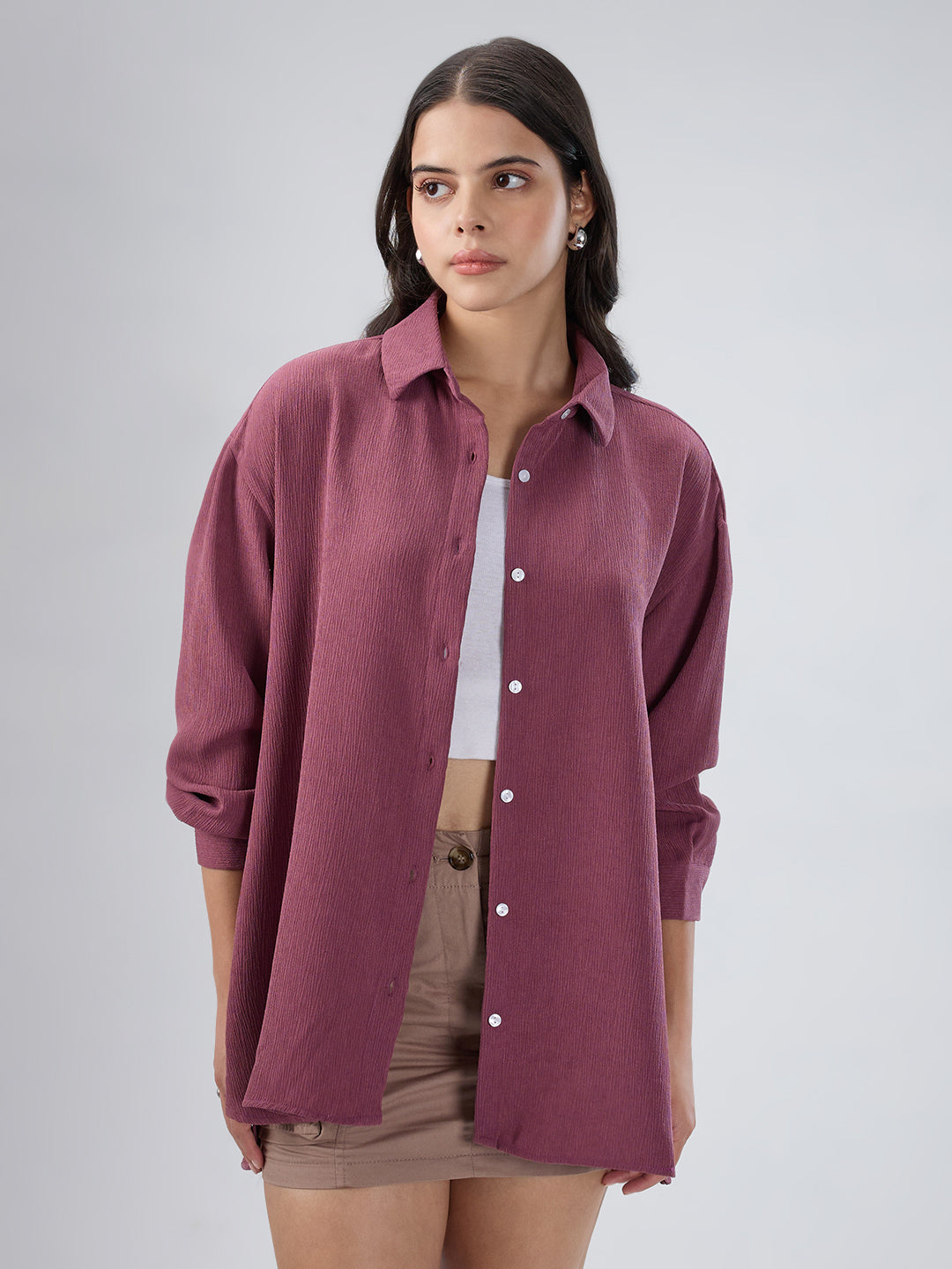 Turkish Rose Pink Crepe Oversized Shirt