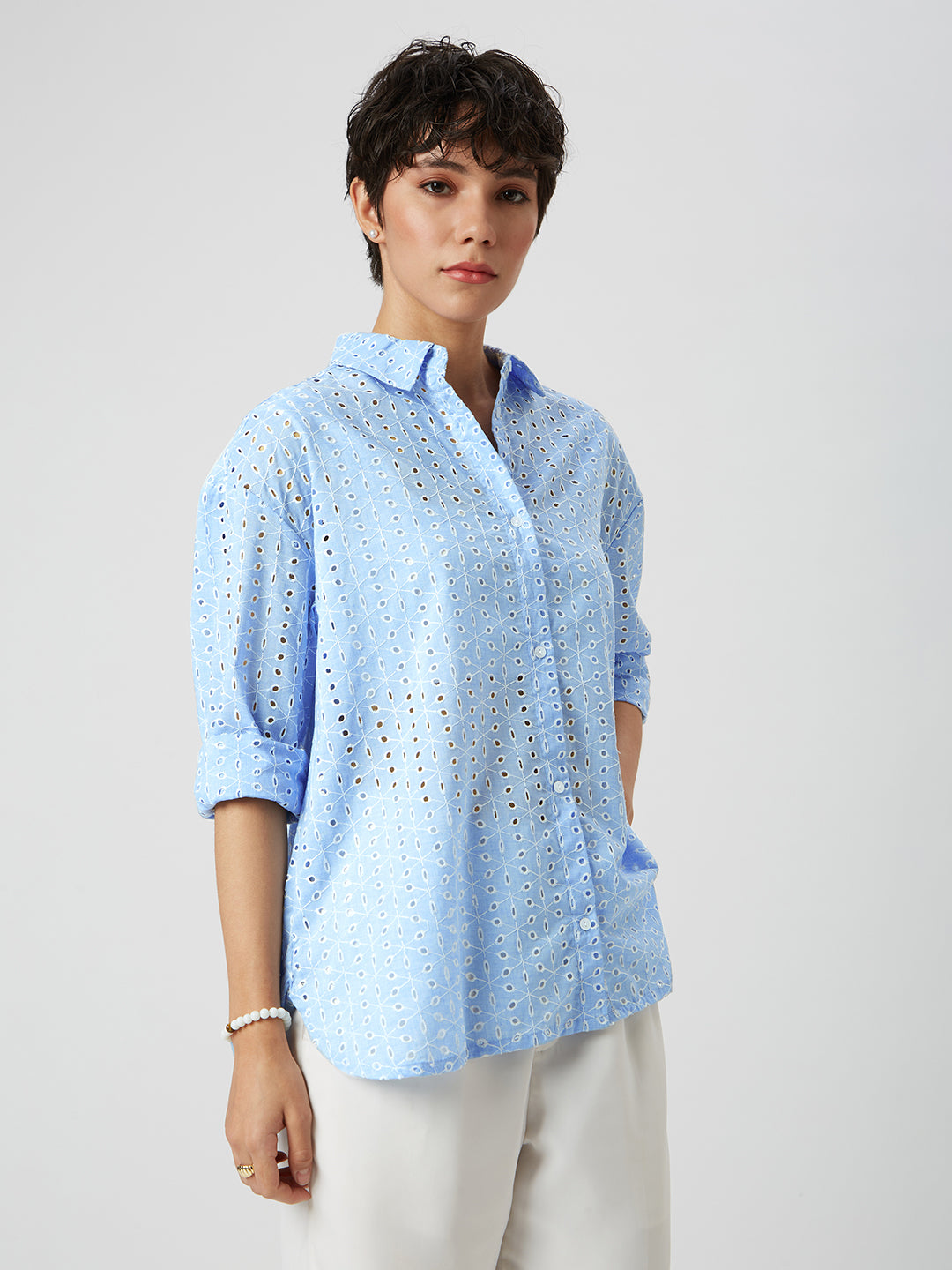 Baby Blue Schiffli Oversized Shirt
