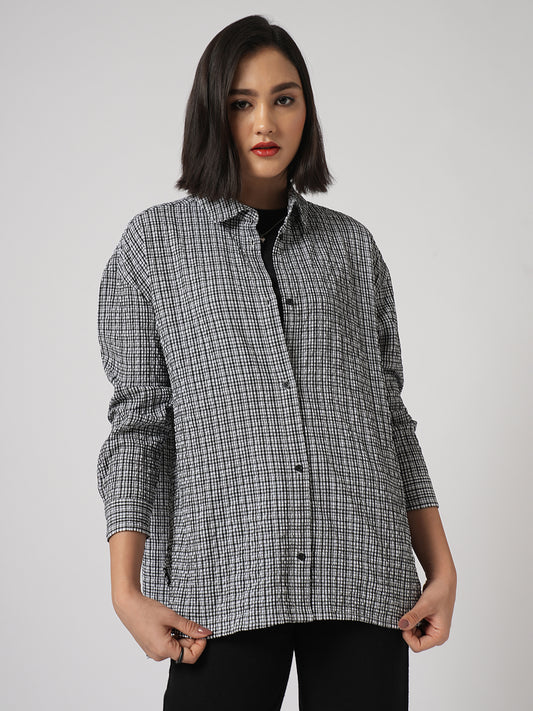 Black & White Tiny Checkered Seersucker Oversized Shirt