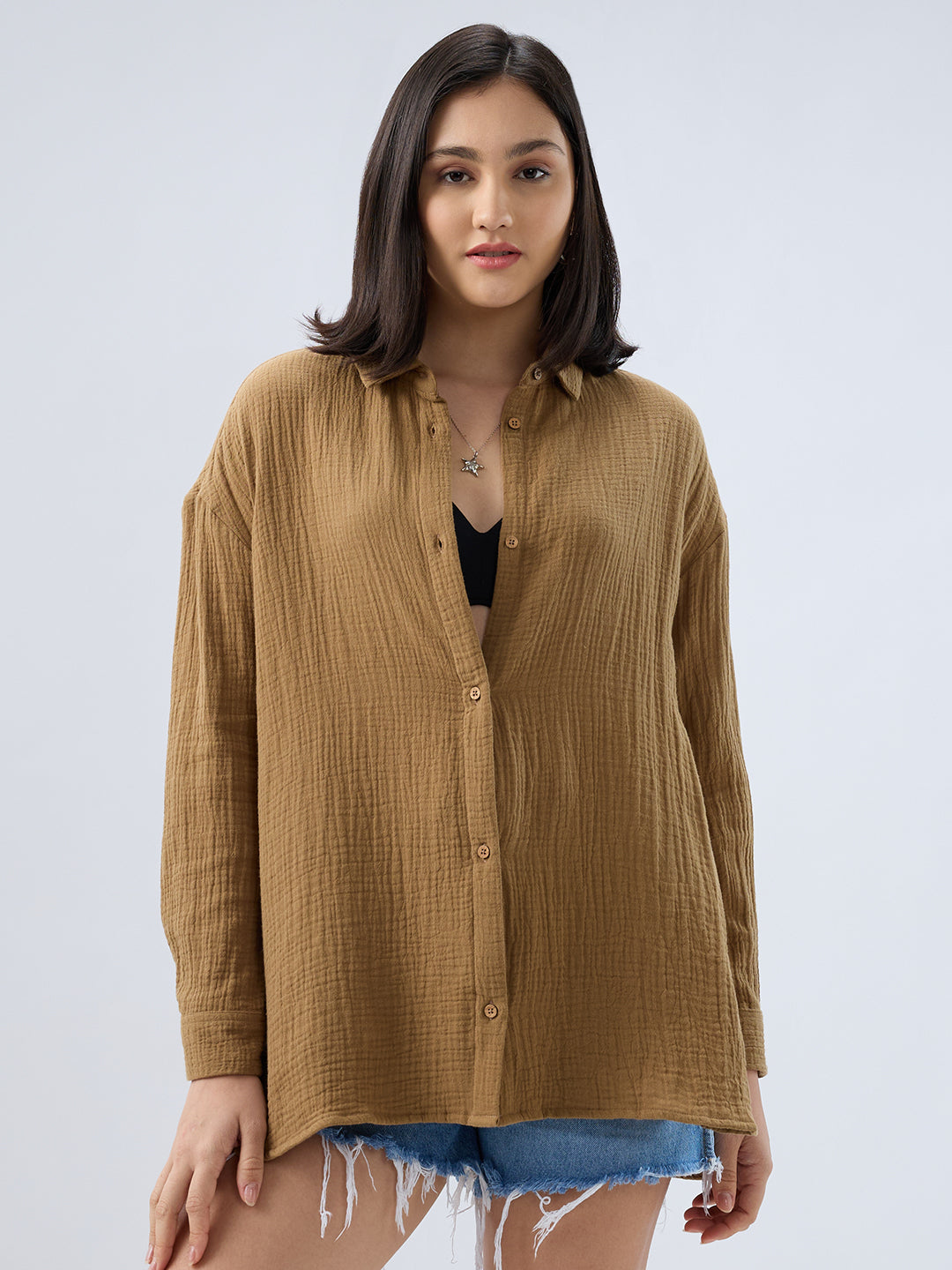 Sepia Brown Double Cloth Oversized Shirt
