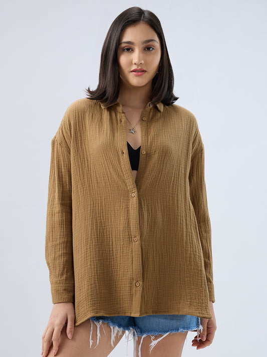 Sepia Brown Double Cloth Oversized Shirt