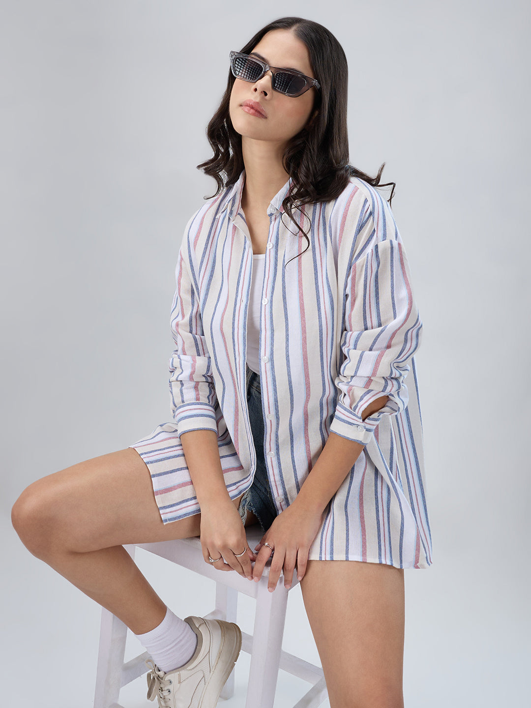 Multicolor Vertical Striped Oversized Shirt