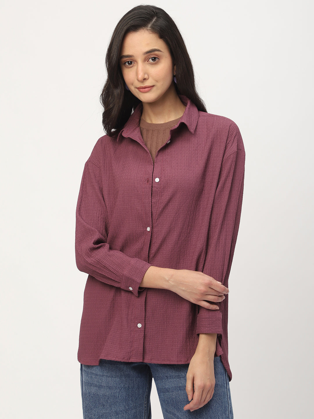 Rouge Pink Textured Oversized Shirt