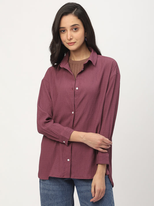 Rouge Pink Textured Oversized Shirt