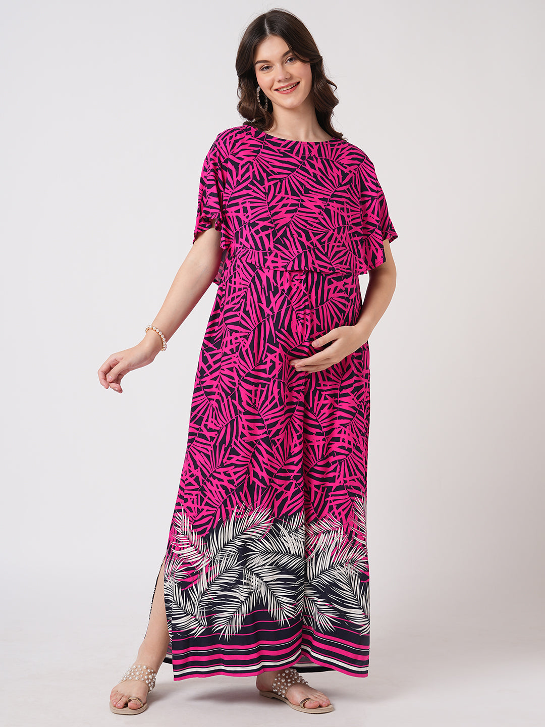 Pink & Black Multicolor Abstract Printed Maternity Dress