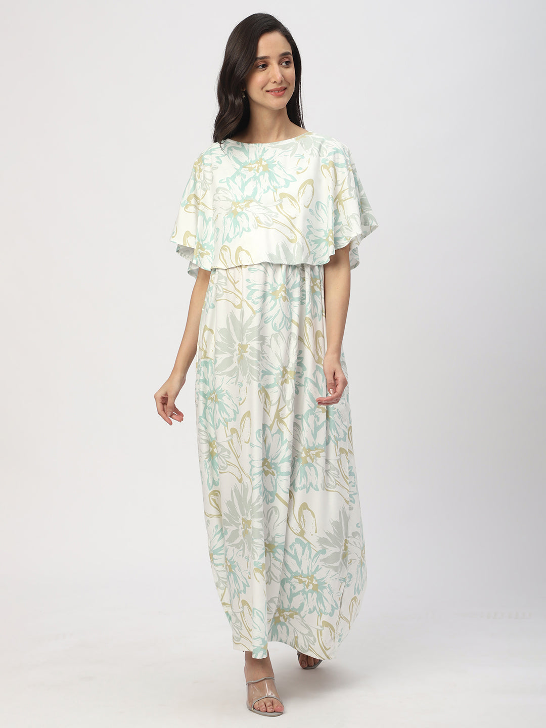 Soft White Floral Printed Maternity Dress