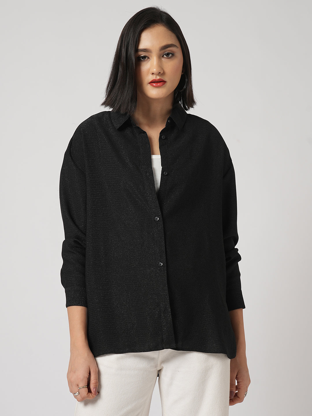Black Stardust Shimmer Oversized Shirt