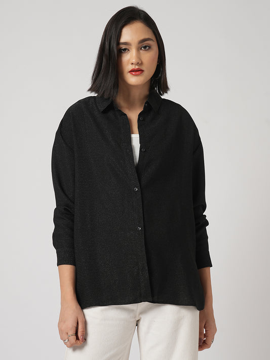 Black Stardust Shimmer Oversized Shirt