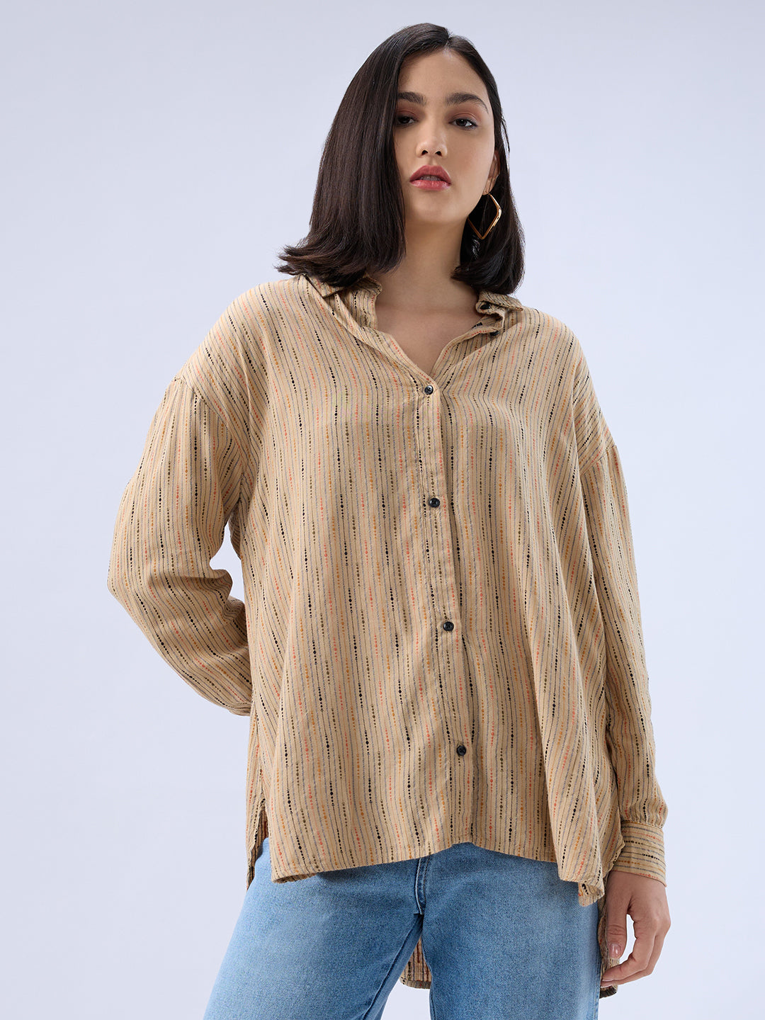 Tan Brown Dobby Oversized Shirt