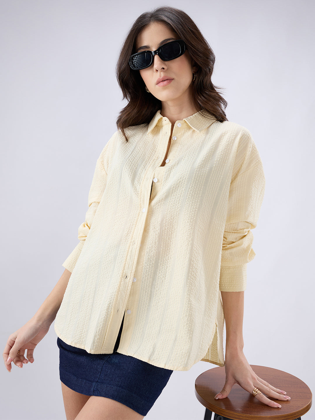 Sunkissed Yellow Seersucker Oversized Shirt