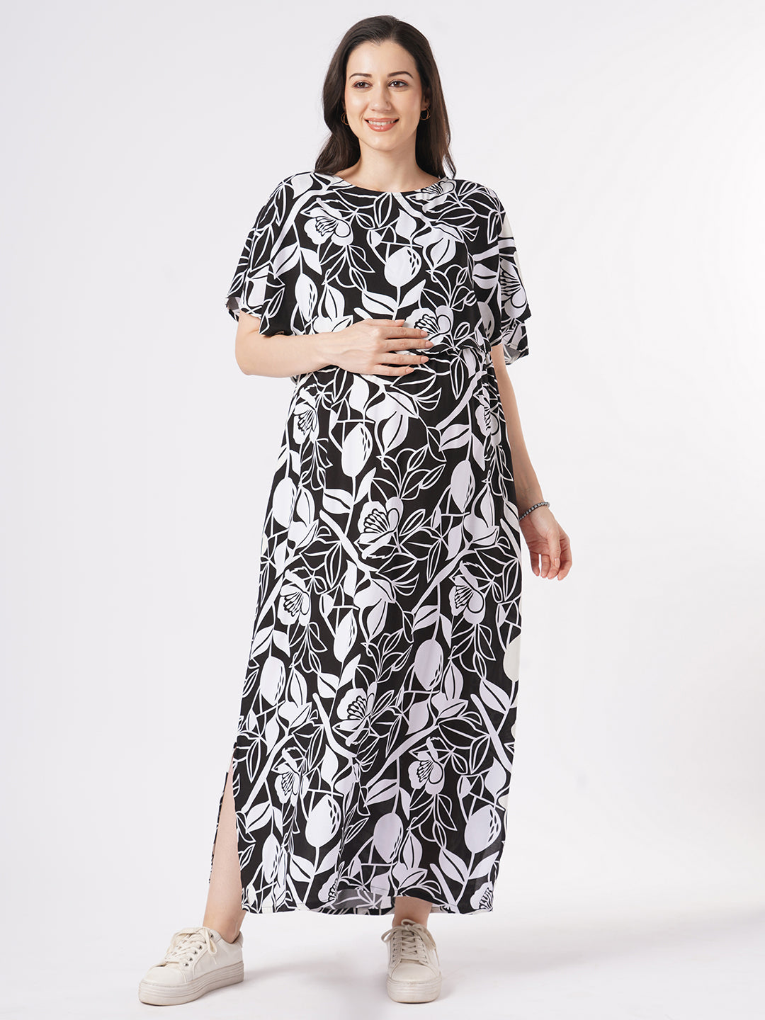 Black & White Abstract Printed Maternity Dress