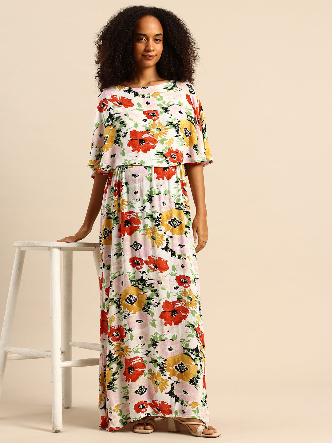 Artistic Multicolor Floral Printed Crepe Maternity Dress