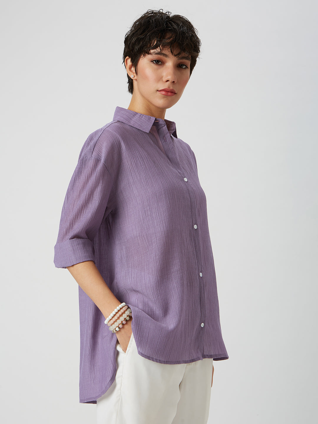 Glittery Heather Purple Crinkled Oversized Shirt
