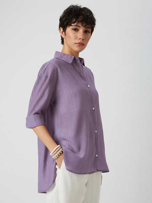 Glittery Heather Purple Crinkled Oversized Shirt